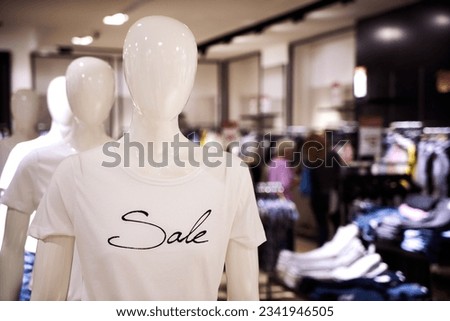 Clothing and retail store- view of clothes shop with t-shirt, jeans and shirts