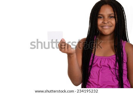 girl holding blank card