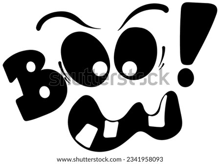 Cartoon halloween clip art of a ghost with a scary face saying Boo!