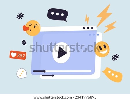 Social media with live streaming and emotion video on blue browser. Social media online playing video for make money passive income concept. Modern live video entertainment vector illustration Royalty-Free Stock Photo #2341976895