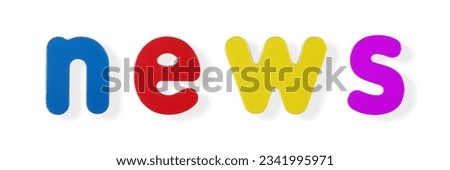 news word in coloured magnetic letters with clipping path