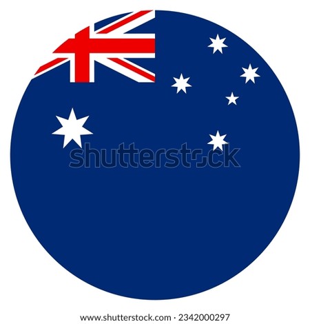 The flag of Australia. Standard color. Round button icon. The circle icon. Computer illustration. Digital illustration. Vector illustration. Royalty-Free Stock Photo #2342000297