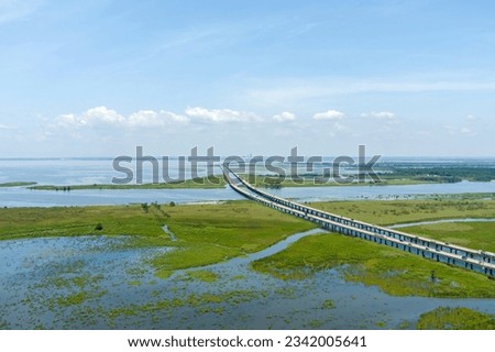 Aerial view of interstate 10 bridge over Mobile Bay on the Alabama Gulf Coast