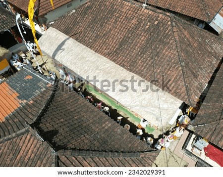 Drone picture of Balinese ceremony in rural areas