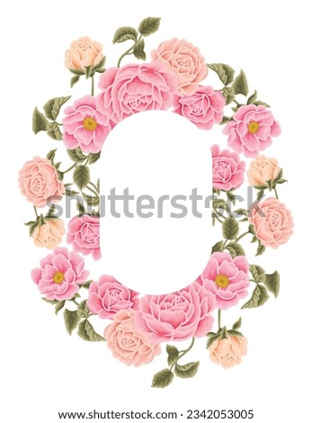 Beautiful romantic flower frame wreath vector illustration with roses, lilac floral, peony, and leaf branch elements in pastel color