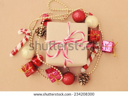Gift box and christmas ornament with retro filter effect