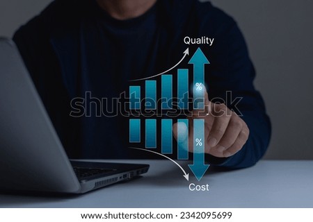 Control Quality and cost optimization for products or services to improve customer satisfaction, enhance company performance. Businessmen touching concept. Successful corporate strategy, management. Royalty-Free Stock Photo #2342095699