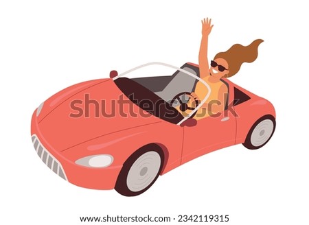car driving holiday trip. A woman rides in a convertible car.