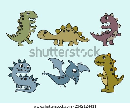Set of cute dinosaur. Group of kawaii dinosaur.