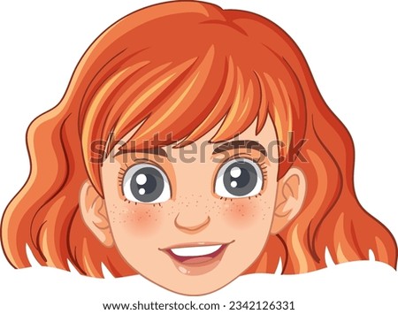 A vector cartoon illustration of a young girl with red hair and freckles on her face Royalty-Free Stock Photo #2342126331
