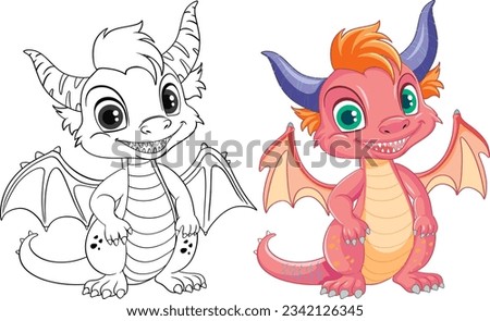 Coloring Page Outline of Cute Dragon illustration