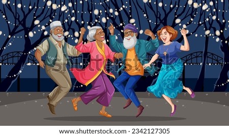 A vector cartoon illustration of Indian people dancing and celebrating