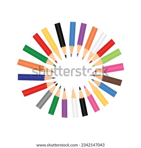 Color pencil vector set. Back to school concept. School supplies vector. Flat vector isolated on white background.  Crayon. Round arranged. Learning and education concept.