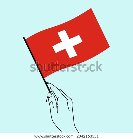 
Woman hand holding switzerland flag in her hand with line art style. Swiss Flag. Vector Illustration