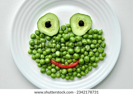 Healthy and fun food for kids, frog, green pea