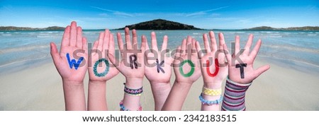 Children Hands Building Word Workout, Sea And Ocean Background