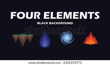 four elements of Air, fire, water, earth symbol. flat luxury style. in black background Magic star vector decorative elements illustration
