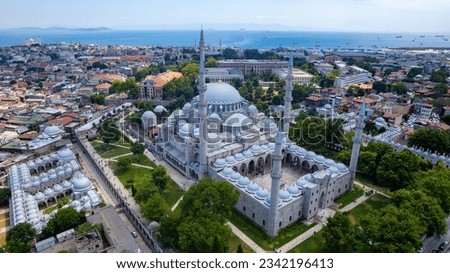 A drone view of the Suleymaniye mosque, the journeyman work of Mimar Sinan Royalty-Free Stock Photo #2342196413