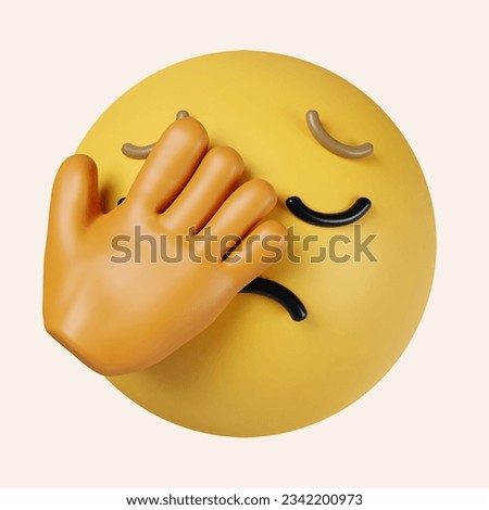 3d face palm emoticon. Sad emoticon with facepalm gesture. Shaking my head. icon isolated on gray background. 3d rendering illustration. Clipping path..
