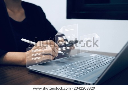 Business people use computers
Fill out online surveys. Fill out digital forms business performance checklist. Questionnaire with checkboxes. Royalty-Free Stock Photo #2342203829