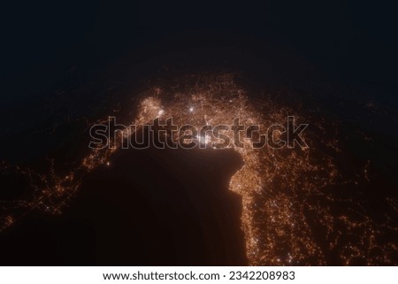 Aerial view on Port Au Prince (Haiti) from west. Top view on modern city at night from space Royalty-Free Stock Photo #2342208983