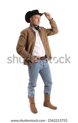 Mature cowboy on white background Royalty-Free Stock Photo #2342213753