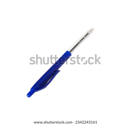 One blue pen isolated on a white background