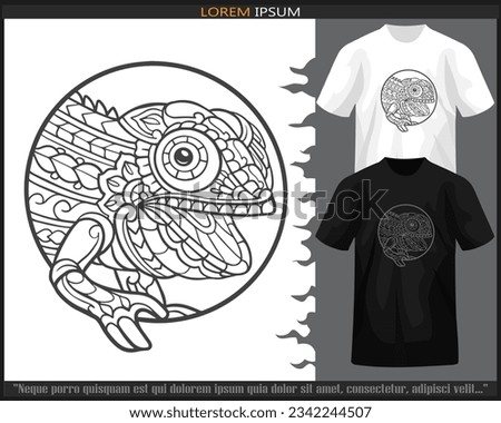 Chameleon mandala arts isolated on black and white t shirt.