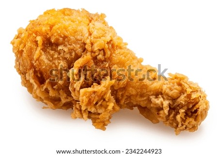 Fried chicken drumsticks on white, Fried chicken in paper plate isolated on white background. with clipping path Royalty-Free Stock Photo #2342244923