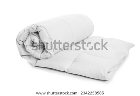 Rolled clean blanket on white background. Household textile Royalty-Free Stock Photo #2342258585