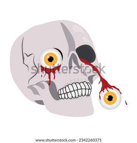 Skull with bloody eyes on white background. Halloween vector illustration