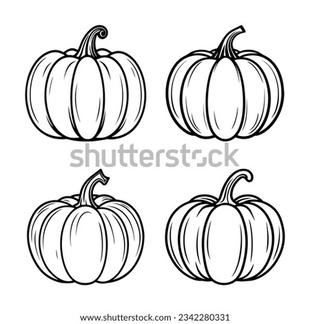 Thanksgiving Day pumpkin silhouette set. Vector illustration, traditional Halloween decorative element. Halloween silhouette black pumpkin sketch. Thanksgiving hand drawn line pumpkins. Royalty-Free Stock Photo #2342280331
