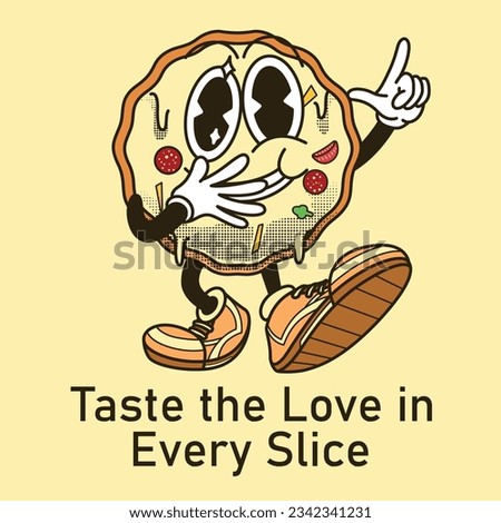 Pizza Character Design With Slogan Taste the Love in Every Slice