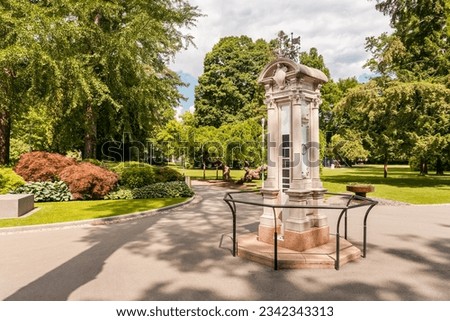 View of historic limnimeter in Parco Ciani in Lugano, used to measure the water height of the lake Lugano, Ticino, Switzerland Royalty-Free Stock Photo #2342343313