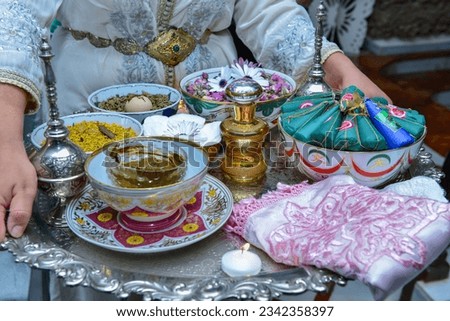 Diversity of traditional Moroccan cosmetic hamam herbs Royalty-Free Stock Photo #2342358397