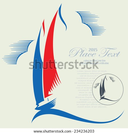 Vector abstract yacht on the sea wave for decoration and design