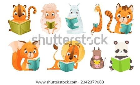 cute baby animal reading book, animals bundle