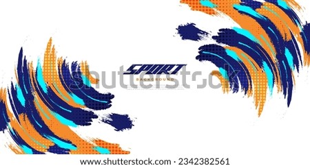 Abstract and Colorful Brush Background with Halftone Effect. Sport Banner Dominated with Blue and Orange Color. Brush Stroke Illustration. Scratch and Texture Elements For Design