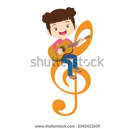Music kids.Play music concept of school.cute child musician actions playing music