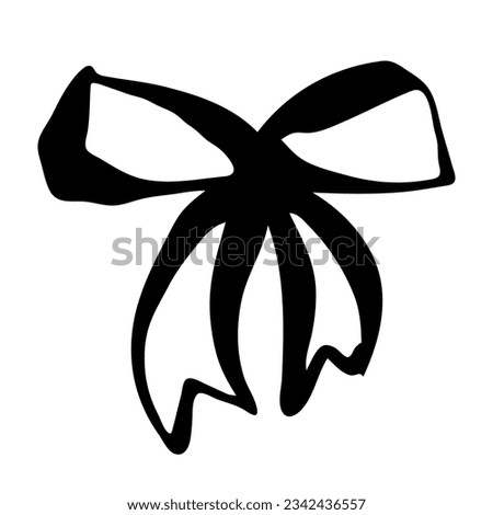 Bow hand painted with brush. Doodle hair bow or bow tie icon isolated on white background