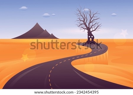 Halloween monster silhouette black tree in a road