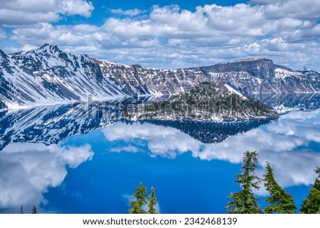 Beautiful reflection in the caldera of Crater Lake in Crater Lake National Park, Oregon Royalty-Free Stock Photo #2342468139