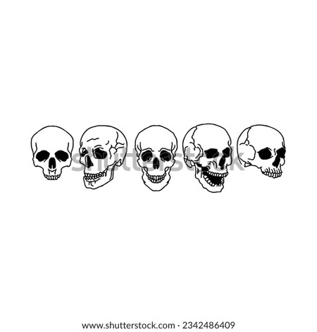 skull hand drawn doodle illustrations vector set