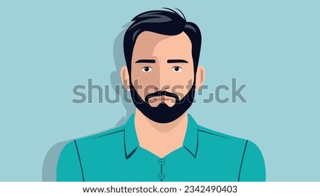 Man avatar character - Vector illustration of regular middle aged male person, upper body and face with beard and green casual shirt