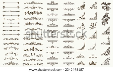 Ornate vintage frames and scroll elements. Set of text delimiters. Decorative vintage frames and borders set. Vector design. flower ornament. Royalty-Free Stock Photo #2342498157