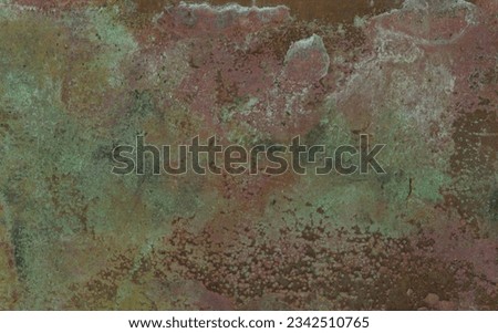 Abstract grunge background. Oxide coated copper plate, copper sulfate. Old metal texture with scratches and cracks. Rusty metal texture background with space for text or image.