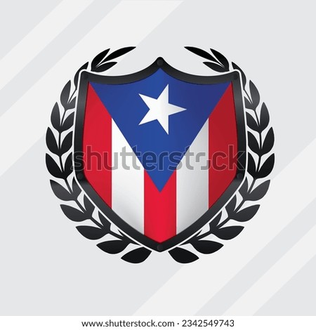 Puerto rico Glossy Black Shield Flag With Rounding Leaf Wreath 
