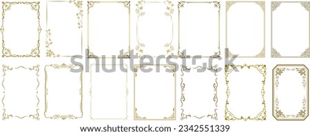 Set of Decorative vintage frames and borders set. Gold photo frame floral for picture, Vector design decoration. border design