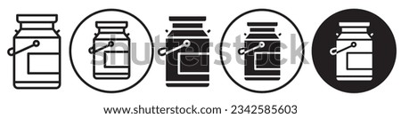 Milk Can symbol Icon. Flat outlined vector set collection of farm cow fresh milk container to transport in metal steel bottle or tank jug packaging. Logo sign mark of milk delivery in rural. Royalty-Free Stock Photo #2342585603