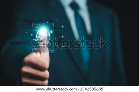 Concept of security and access to information, fingerprint scan provides security access with biometrics identification. Royalty-Free Stock Photo #2342585635